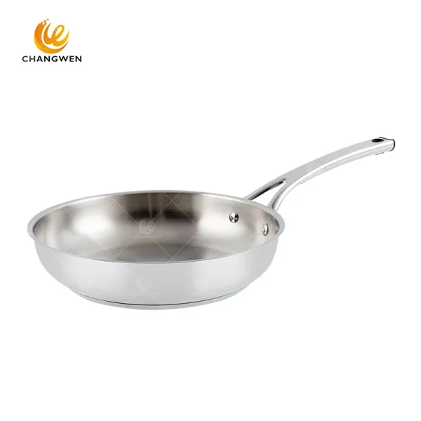 large stainless steel frying pan