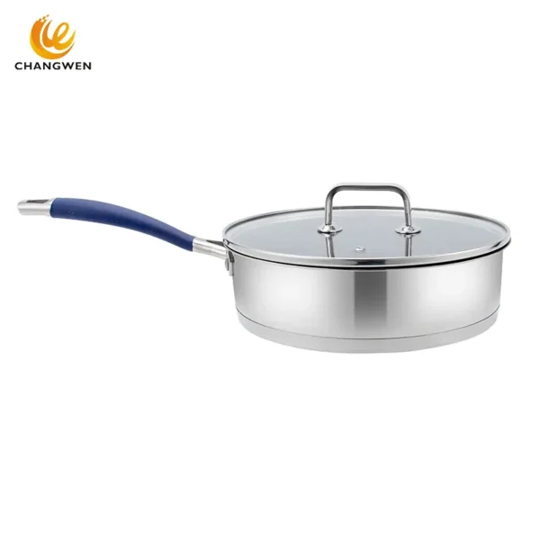large stainless steel pan with lid